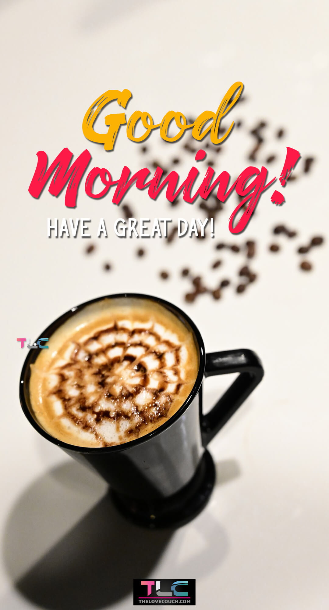 Beautiful Good Morning Images - Coffee latte in a black ceramic mug - Have a great day Beautiful Good Morning Images - Coffee latte in a black ceramic mug - Have a great day