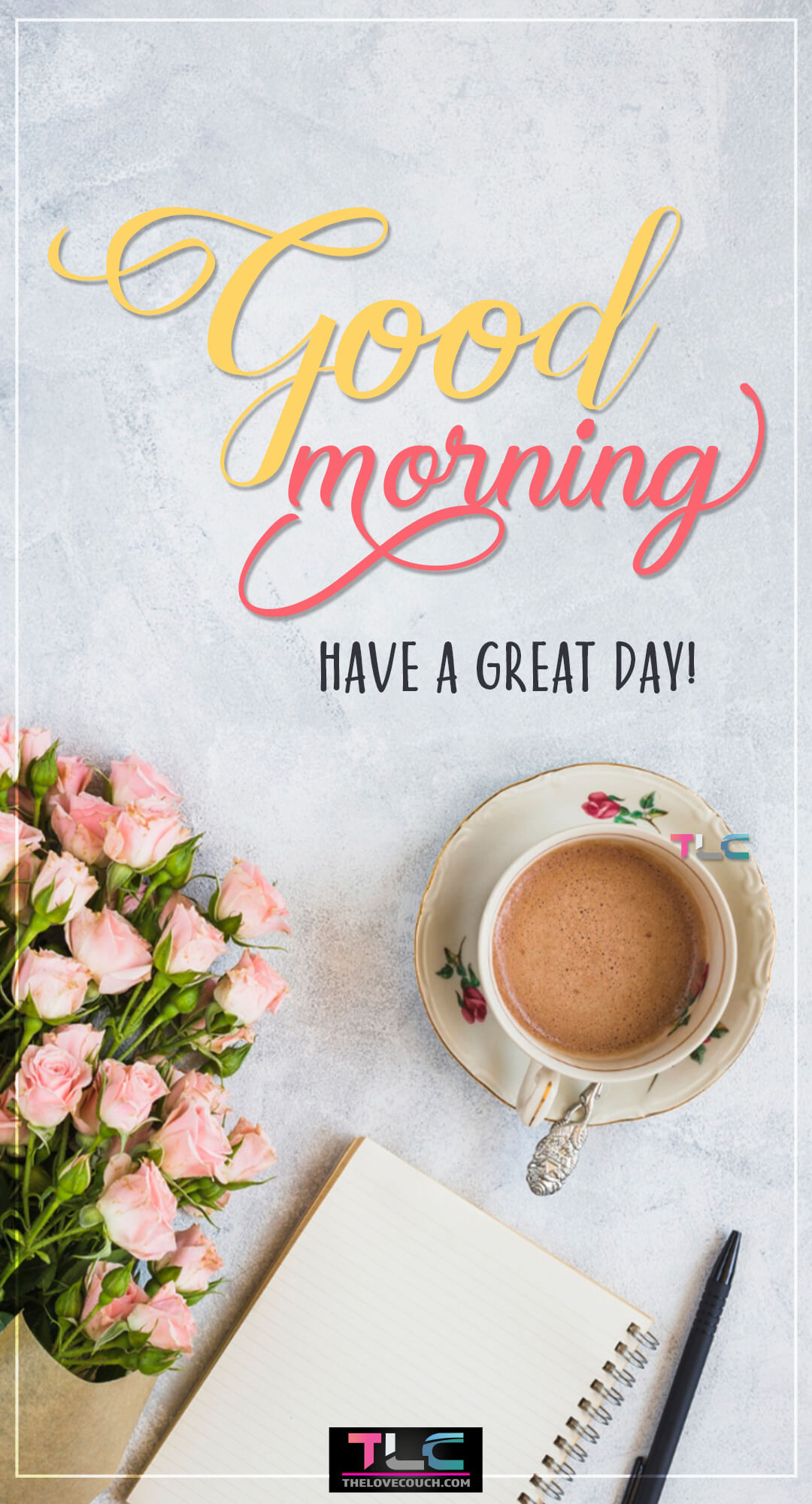 Good Morning Pictures - Cup of coffee on ceramic sacuer beside a bouquet of flowers - Have a great day Good Morning Pictures - Cup of coffee on ceramic sacuer beside a bouquet of flowers - Have a great day