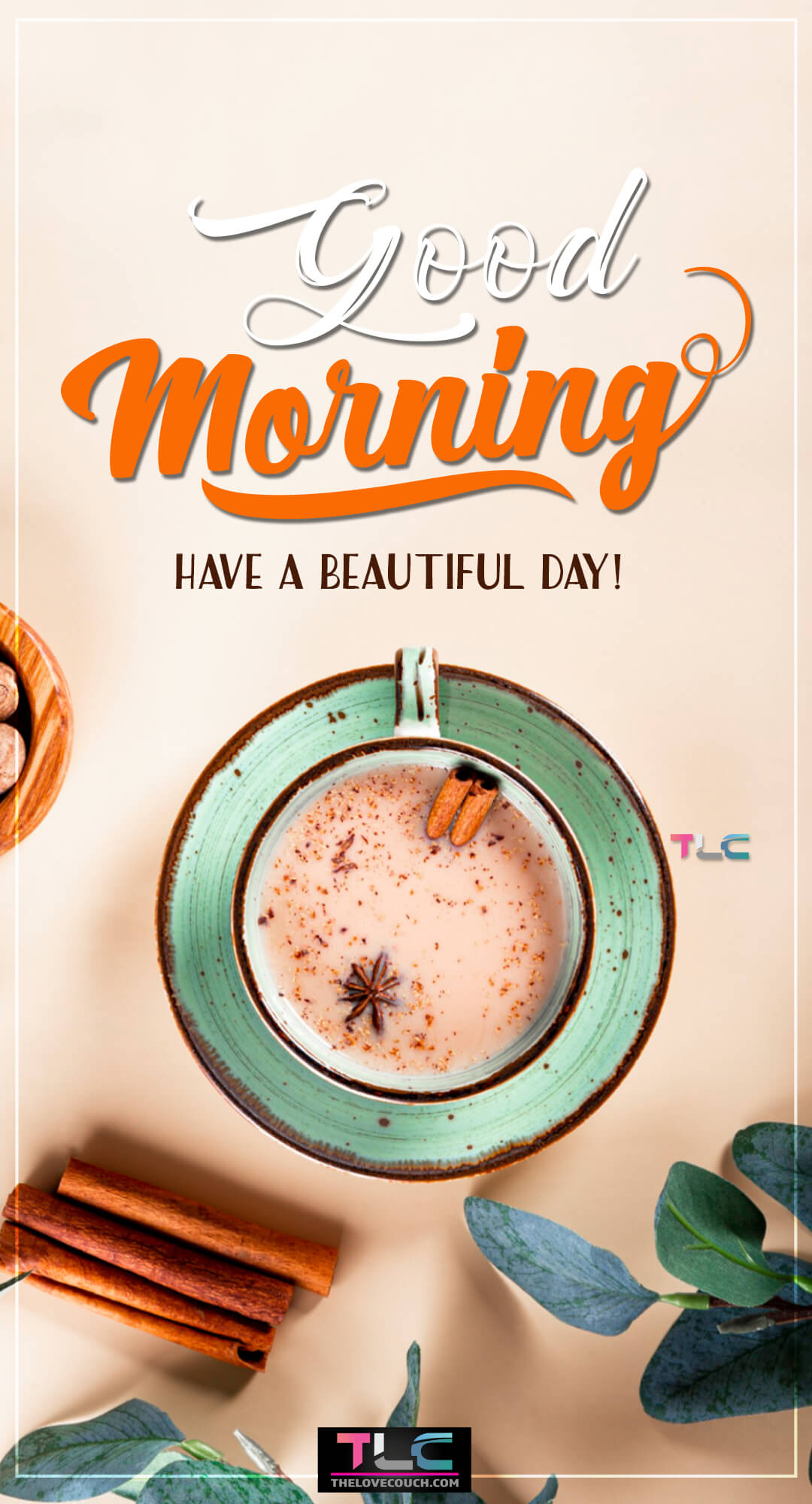 Good Morning Pictures - Mug of masala tea spiced with milk on light blue green ceramic saucer - Have a beautiful day Good Morning Pictures - Mug of masala tea spiced with milk on light blue green ceramic saucer - Have a beautiful day
