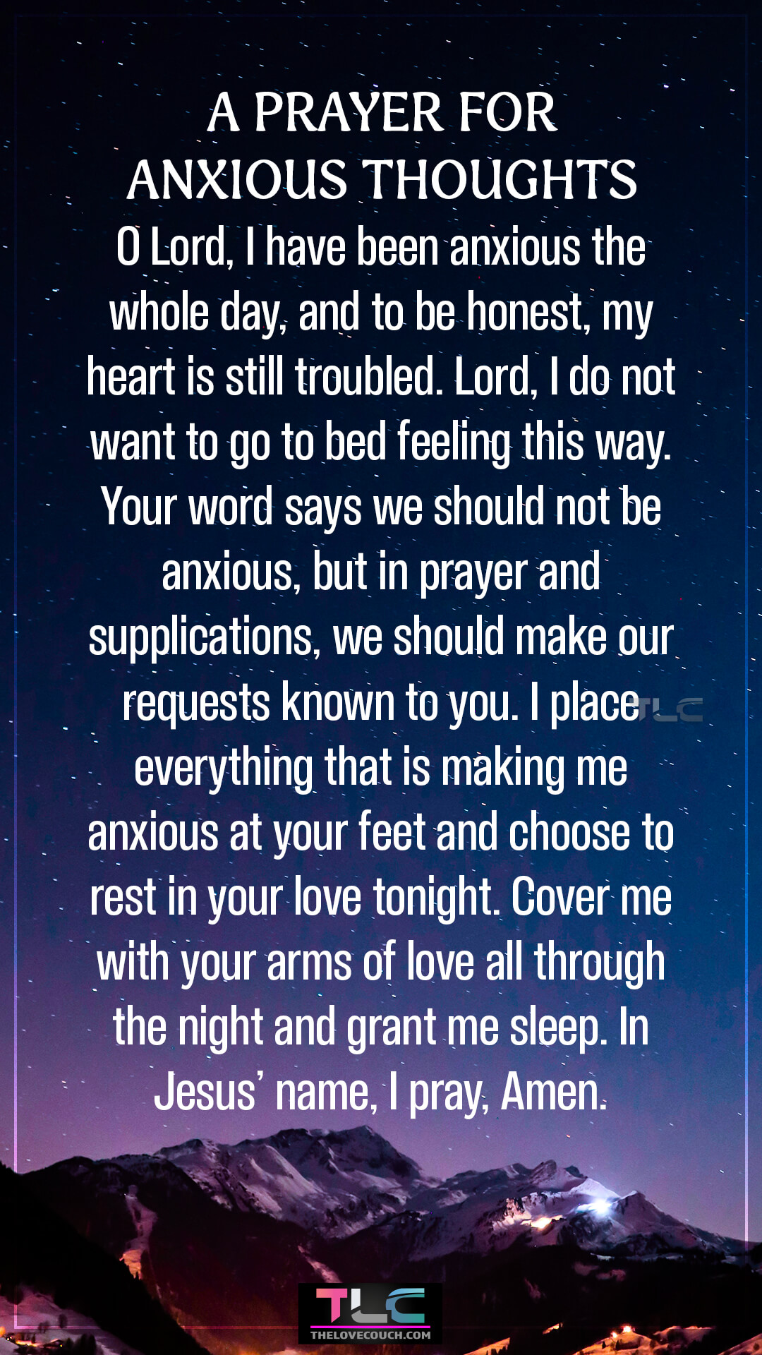 A Prayer for Anxious Thoughts Good Prayers at Night for Peaceful Evening and Bedtime